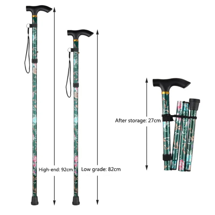 Premium Adjustable Walking Cane – Folding Elderly Cane with Non-Slip Rubber Foot Pads, Comfortable Macromolecule Handle, 