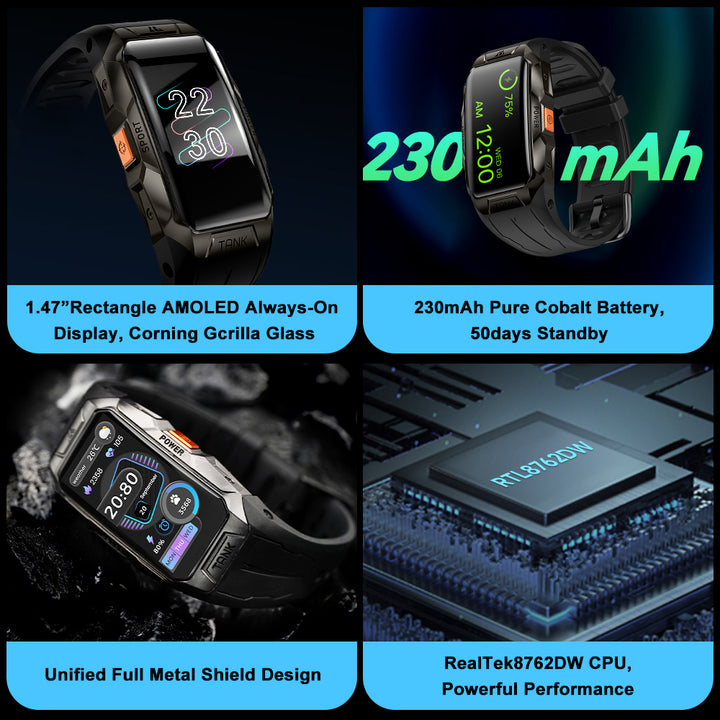 Premium Waterproof Smartwatch for Men & Women – 1.47" AMOLED Display, 70 Sports Modes, Heart Rate & Blood Pressure Monitor,