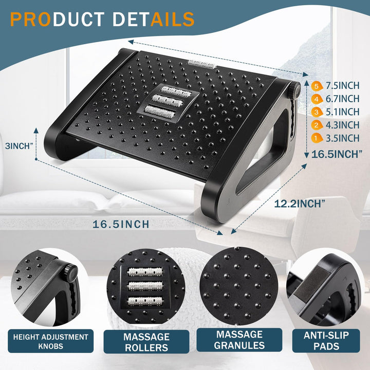 Premium Adjustable Memory Foam Under Desk Foot Rest for Office Chair & Gaming, Ergonomic Support for Back, Hip, Knee, 