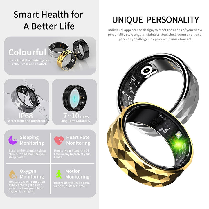 Premium Smart Ring for Health & Sleep Monitoring – 5ATM Waterproof, Heart Rate & Blood Oxygen Tracking, Multi-Sport Modes, 