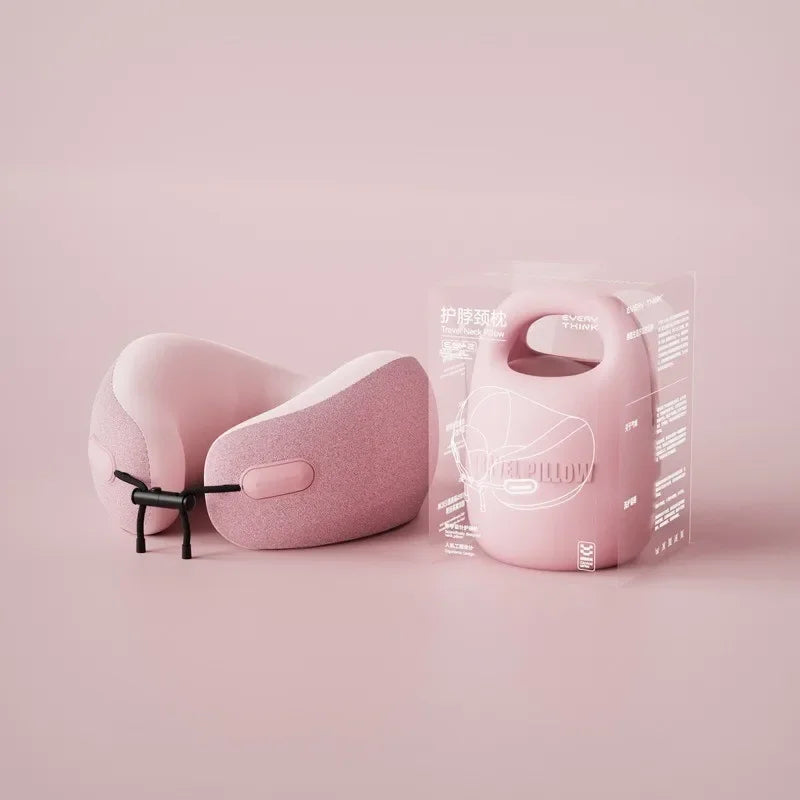 Premium U-Shaped Travel Neck Pillow – Noise Cancelling Memory Foam – Breathable Skin-Friendly Fabric – Detachable Earmuffs