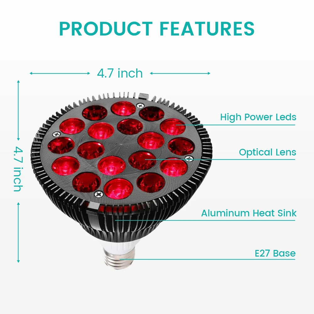 Premium Red Light Therapy Lamp for Muscle, Joint Pain Relief, Wound Healing – 660nm & 850nm Deep Penetration Infrared Bulb, 