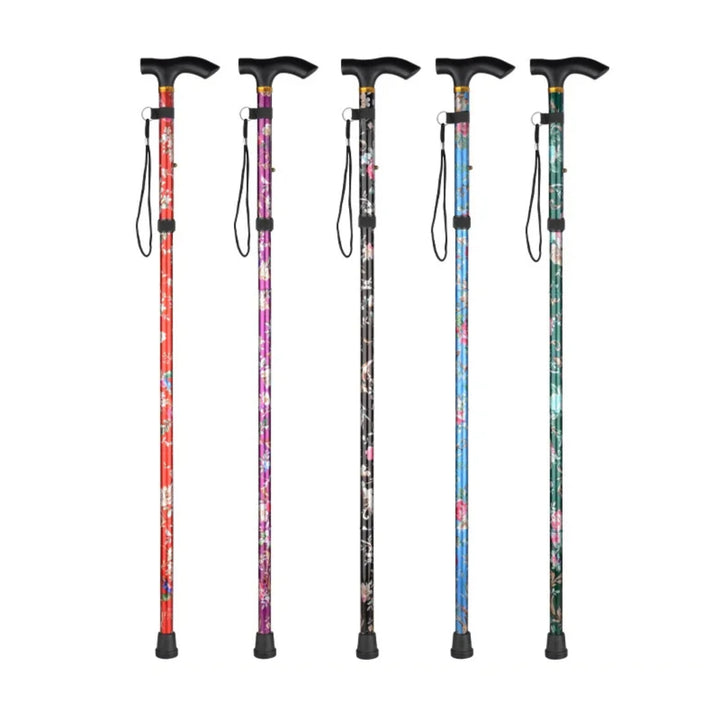 Premium Adjustable Walking Cane – Folding Elderly Cane with Non-Slip Rubber Foot Pads, Comfortable Macromolecule Handle, 