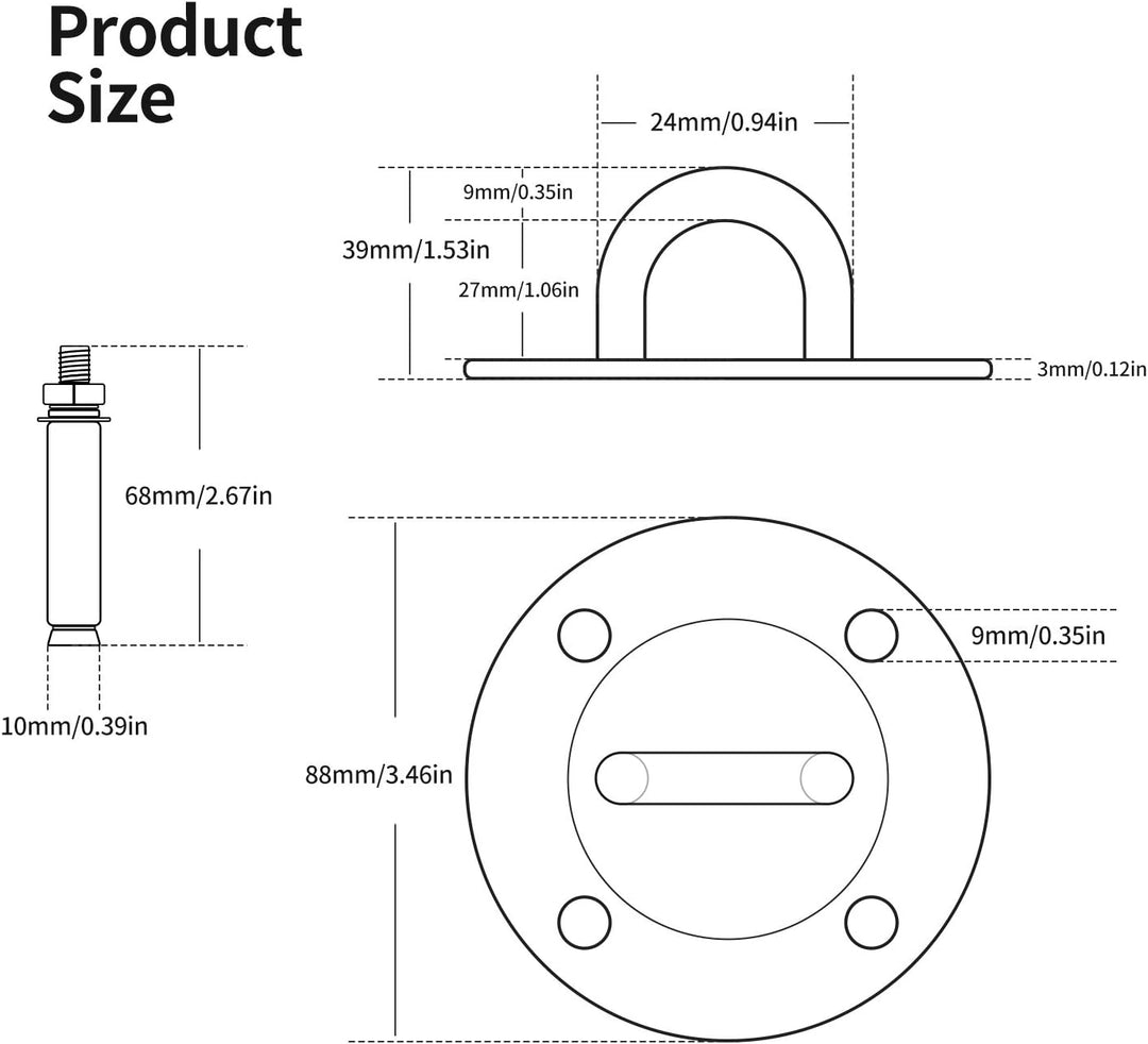 Premium Battle Rope Anchor Kit – Heavy Duty Stainless Steel Wall & Ceiling Mount Bracket for Suspension Straps, Yoga Hammocks