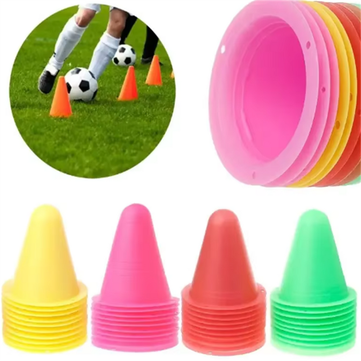 Premium Football Marking Cones – 10 Pcs Slalom Marker Set for Soccer & Roller Skating – Durable PE Material, 7.5cm Diameter,