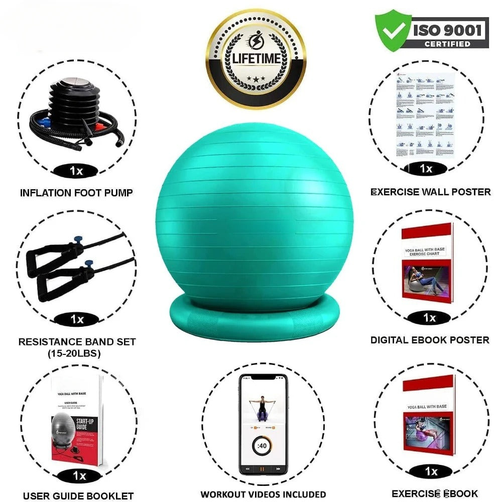 Premium Half Balance Ball – Yoga Balance Trainer for Core Stability & Full Body Workout – Includes Resistance Bands – Home or Gym Use for Core & Leg Toning_1