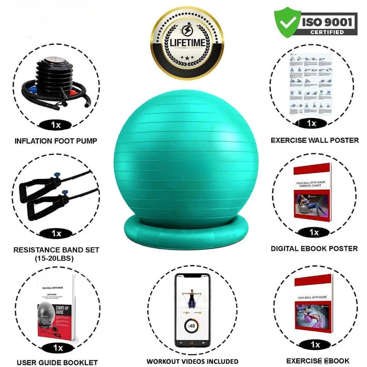 Premium Half Balance Ball – Yoga Balance Trainer for Core Stability & Full Body Workout – Includes Resistance Bands – Home or Gym Use for Core & Leg Toning_1
