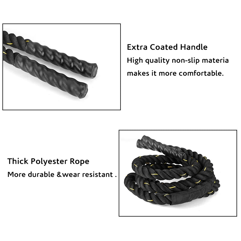 Premium Heavy Boxing Jump Rope – 9.8ft Fitness Battle Rope for Muay Thai & Bodybuilding – Durable Polymer Synthetic Fiber &