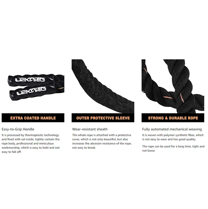 Premium Weighted Jump Rope – 9ft/9.8ft Heavy Skipping Battle Rope for Power & Strength Training – Durable Polyester, Comfort Handles – Full Body & Core Workout for Agility & Endurance