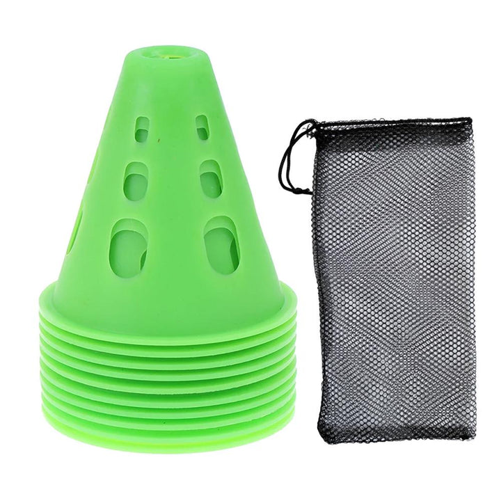 Premium Windproof Agility Marking Cones for Roller Skating & Soccer Training – 10pcs Set with Perforated Design & Storage Bag