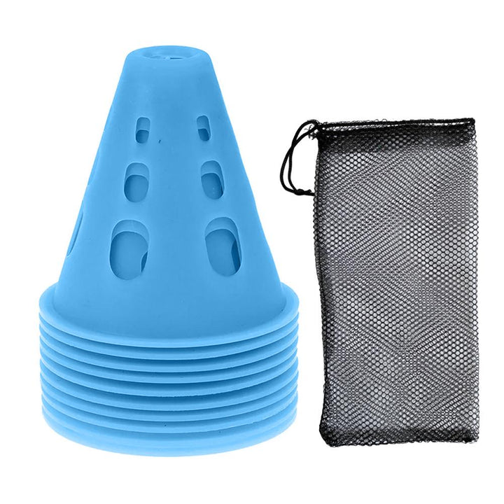 Premium Windproof Agility Marking Cones for Roller Skating & Soccer Training – 10pcs Set with Perforated Design & Storage Bag