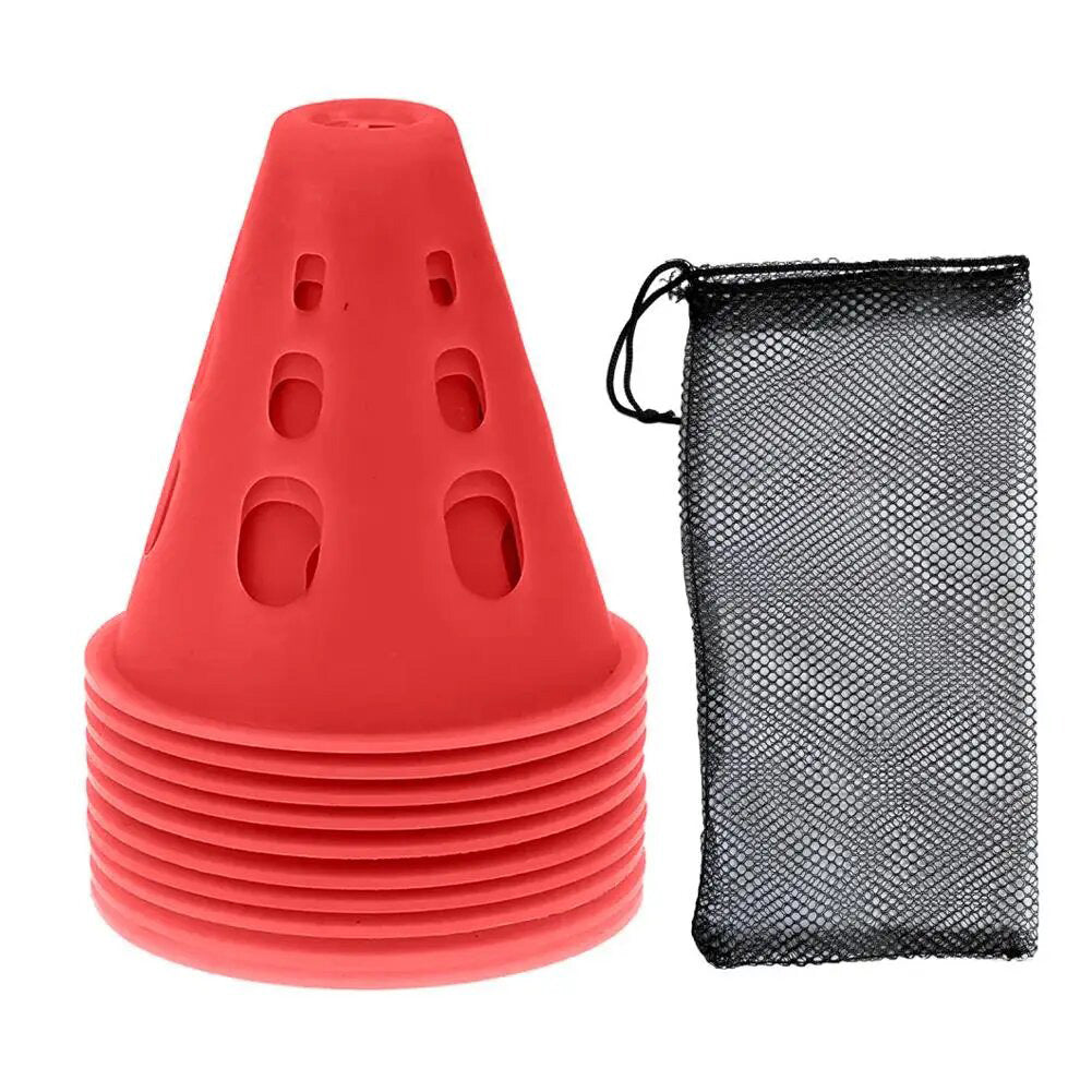 Premium Windproof Agility Marking Cones for Roller Skating & Soccer Training – 10pcs Set with Perforated Design & Storage Bag