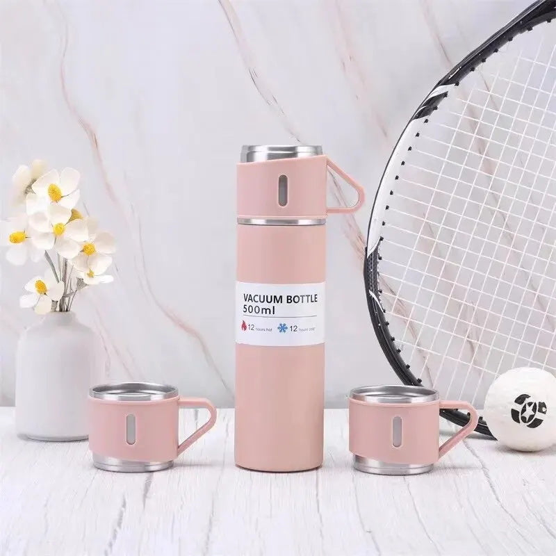 Luxury Stainless Steel Vacuum Flask 500ml - Shimmering Business Style Thermos Bottle, Insulated Hot & Cold Coffee Mug with 