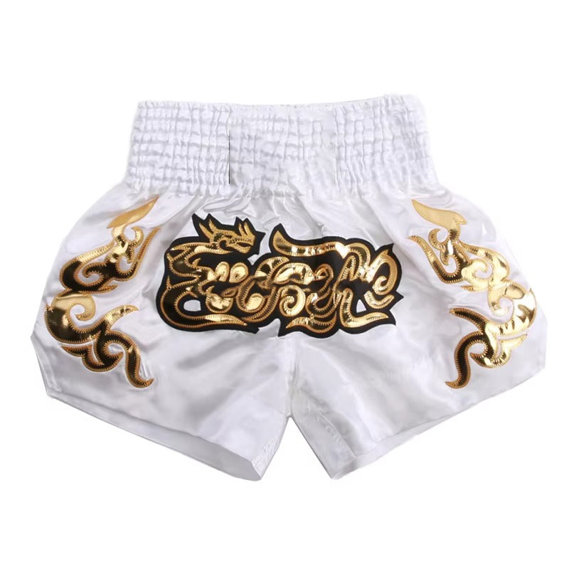 Premium Muay Thai Shorts 2024 – Unisex Boxing & Kickboxing Training Pants with Embroidery, Wide-Leg Design for Men, Women, Kids – Breathable Satin Polyester, Ideal for MMA, Sanda Martial Arts, Gym Workout Gear - StrengthXPhysiotherapy