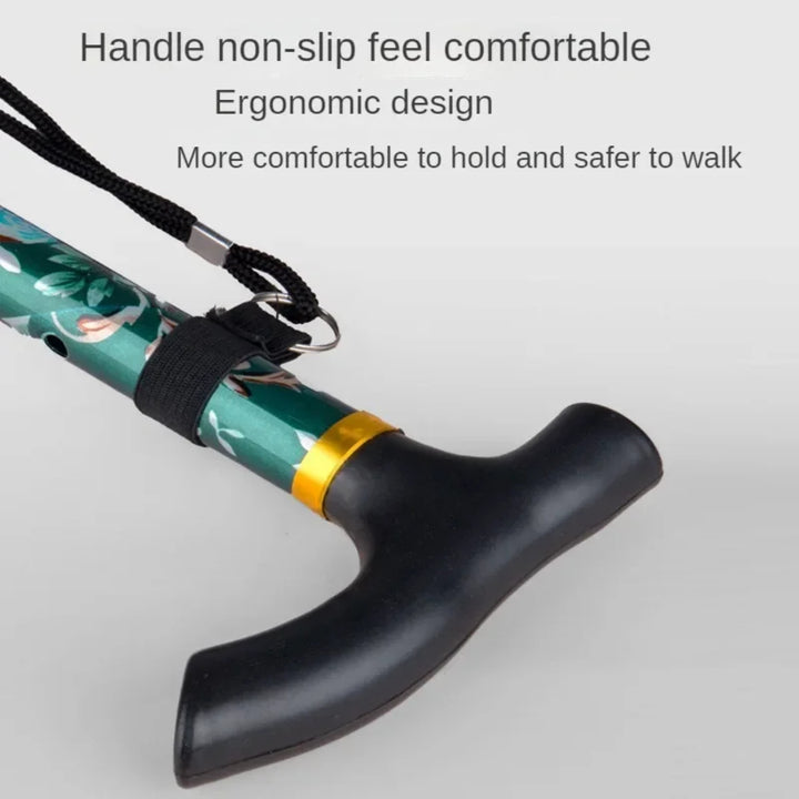 Premium Adjustable Walking Cane – Folding Elderly Cane with Non-Slip Rubber Foot Pads, Comfortable Macromolecule Handle, 