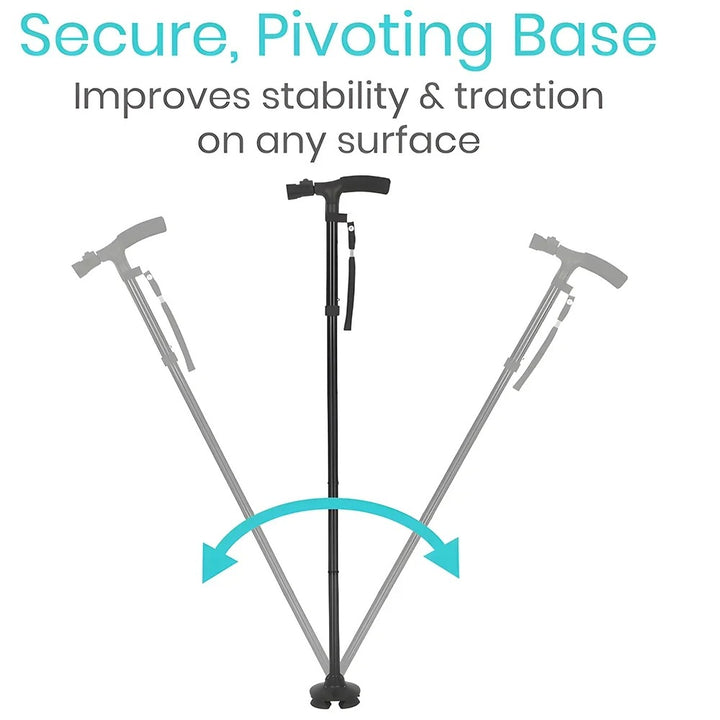 Premium Collapsible Telescopic Elder Cane – LED Walking Stick, Adjustable Folding Crutch for Seniors, Shock Absorber System, Anti-Skid, Lightweight, T-Handle, 4-Legged Stability, Durable Aluminum Alloy - StrengthXPhysiotherapy