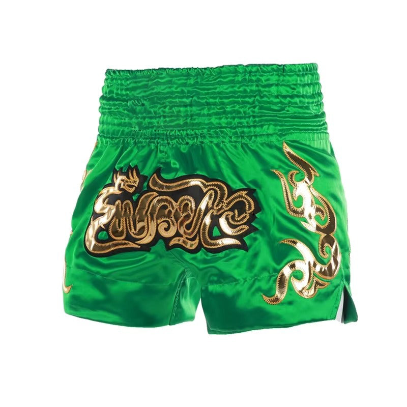 Premium Muay Thai Shorts 2024 – Unisex Boxing & Kickboxing Training Pants with Embroidery, Wide-Leg Design for Men, Women, Kids – Breathable Satin Polyester, Ideal for MMA, Sanda Martial Arts, Gym Workout Gear - StrengthXPhysiotherapy