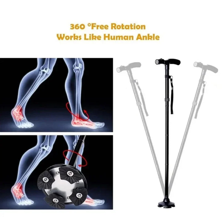 Premium Adjustable Walking Cane – Folding Elderly Cane with Non-Slip Rubber Foot Pads, Comfortable Macromolecule Handle, 