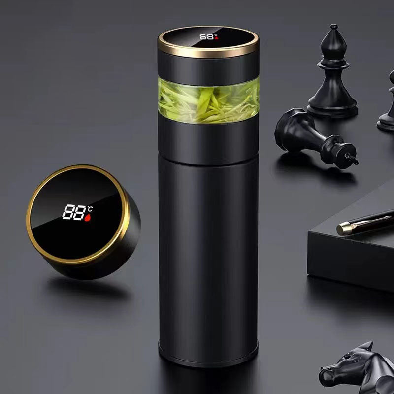 Premium Stainless Steel Tea Infuser Thermos with LED Temperature Display – 450ML Insulated Coffee Mug with Tea Separation, 