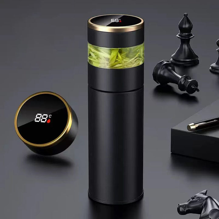 Premium Stainless Steel Tea Infuser Thermos with LED Temperature Display – 450ML Insulated Coffee Mug with Tea Separation, 