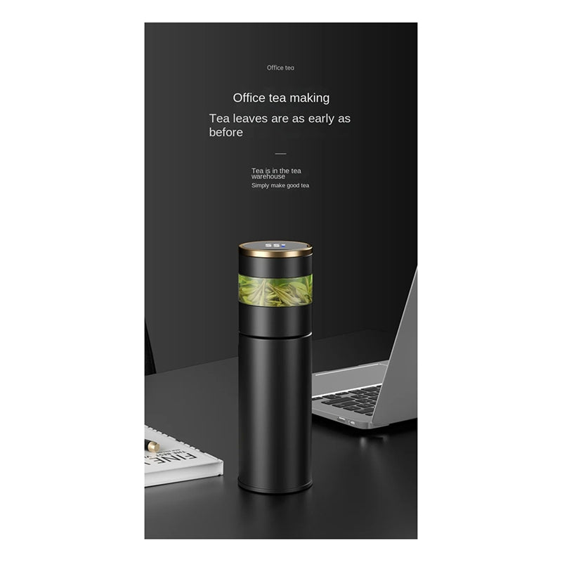 Premium Stainless Steel Tea Infuser Thermos with LED Temperature Display – 450ML Insulated Coffee Mug with Tea Separation, 