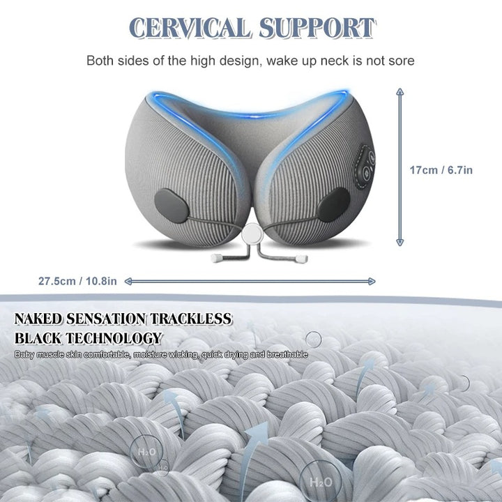 Premium U-Shaped Travel Pillow – Heated Massage Memory Foam Neck Pillow for Airplanes, Ergonomic Design for Pain Relief and Comfortable Sleeping, 3 Adjustable Modes, Portable and Rechargeable - StrengthXPhysiotherapy