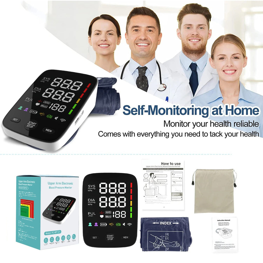 Premium Digital Upper Arm Blood Pressure Monitor – Accurate Sphygmomanometer, Full Automatic Pressurization & Decompression, LED Display, Medical BP Monitoring, 120 Set Memory, Lithium Battery Powered - StrengthXPhysiotherapy