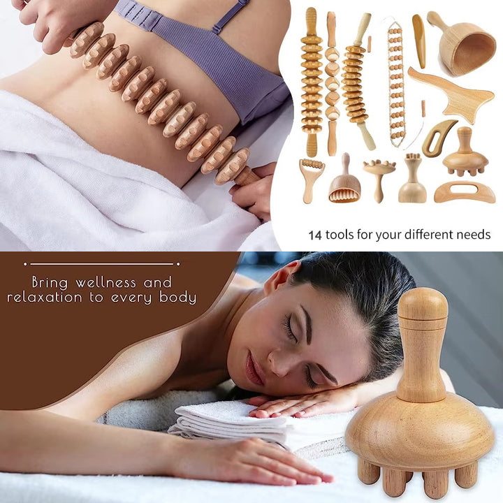 Premium Wooden Therapy Massage Tools – Complete Set for Body Shaping, Anti-Cellulite, Lymphatic Drainage, and Waist Sculpting, Ergonomic Design for Professional and Home Use - StrengthXPhysiotherapy
