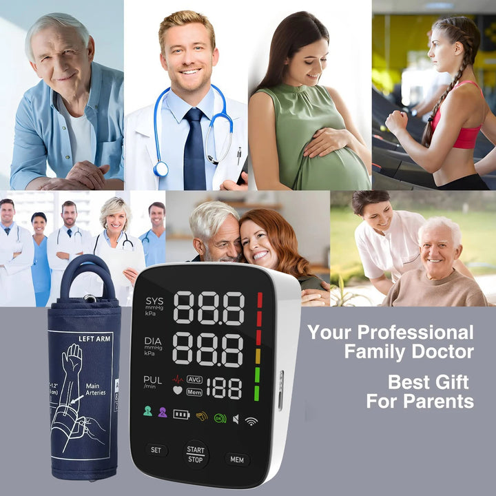 Premium Digital Upper Arm Blood Pressure Monitor – Accurate Sphygmomanometer, Full Automatic Pressurization & Decompression, LED Display, Medical BP Monitoring, 120 Set Memory, Lithium Battery Powered - StrengthXPhysiotherapy