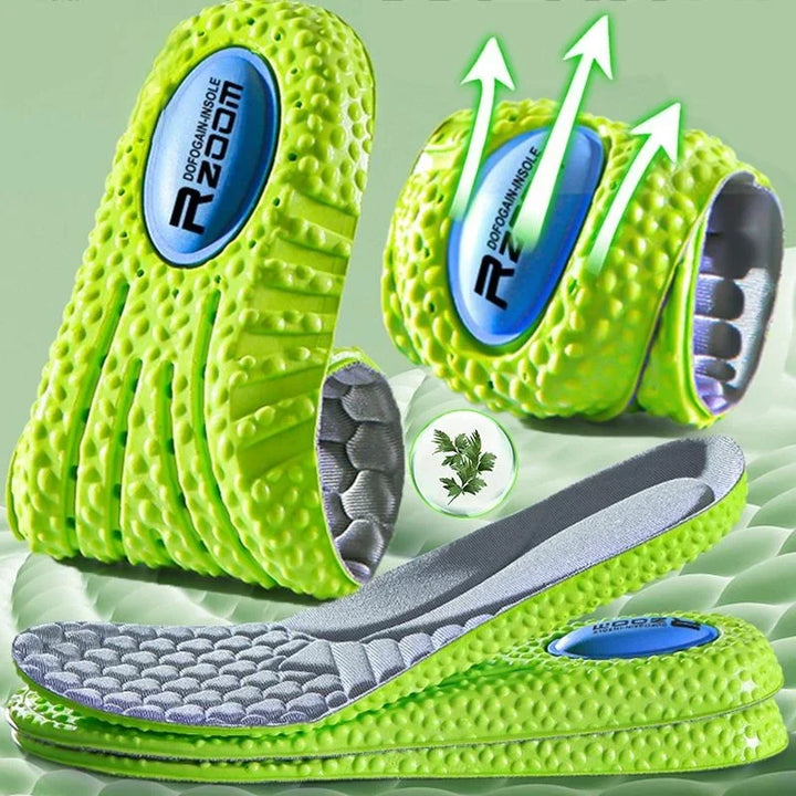Premium Sports Insoles - Green PU Memory Foam with Breathable Shock Absorption, Arch Support for Plantar Fasciitis, Heel Pain