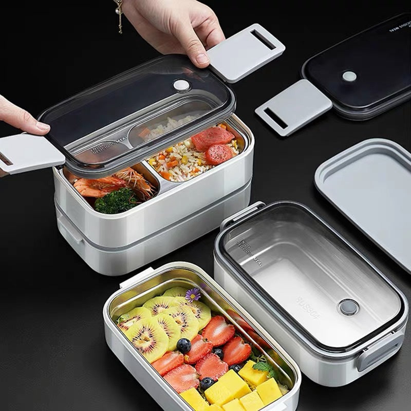 Premium 304 Stainless Steel Lunch Box – 1/2 Layer Microwavable Bento Box for Adults & Kids, Leak-Proof, Portable, Healthy 