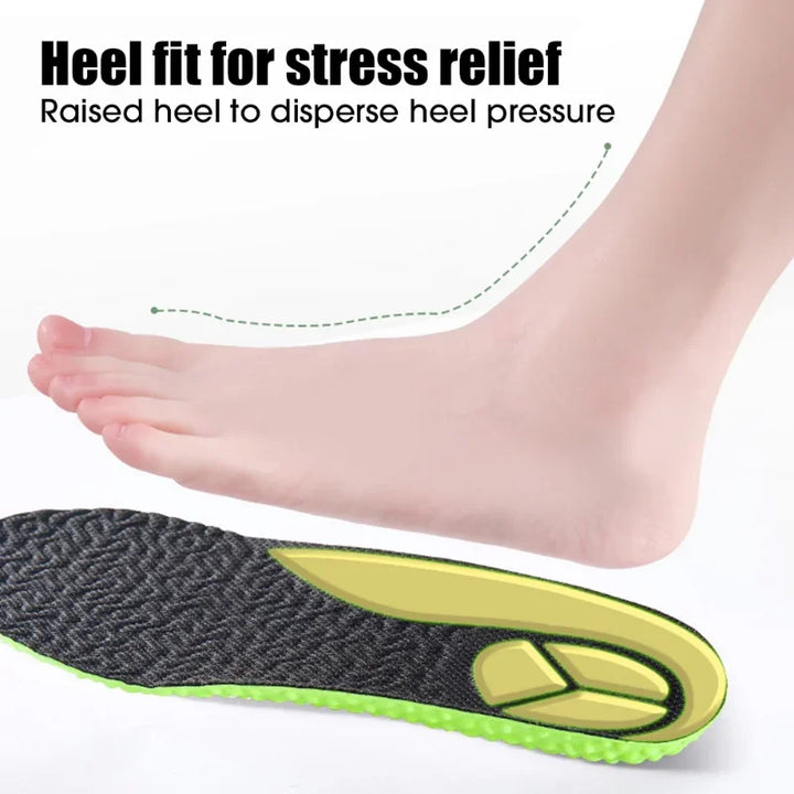 Premium Sports Insoles - Green PU Memory Foam with Breathable Shock Absorption, Arch Support for Plantar Fasciitis, Heel Pain