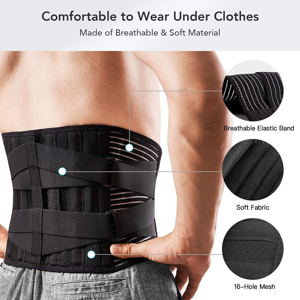 High Quality Lower Back Brace with 6 Stays – Orthopedic Lumbar Support Belt for Gym, Pain Relief, Anti-Skid Breathable Waist 
