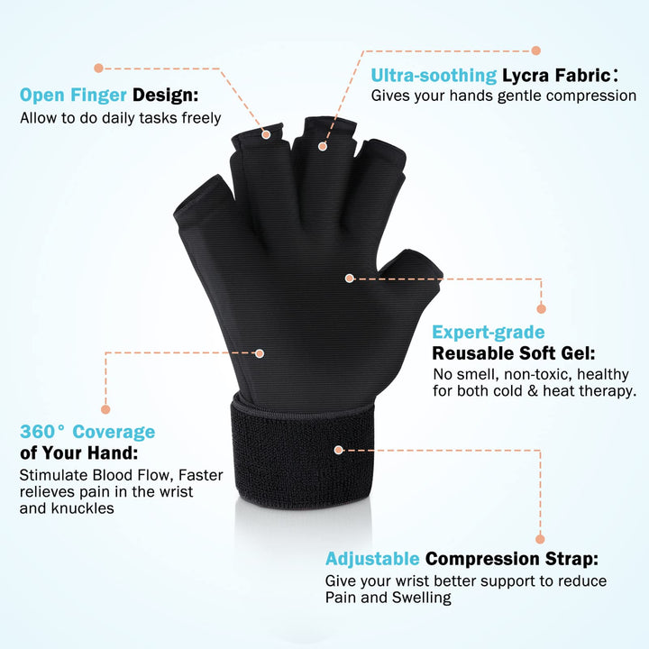 Premium Hot & Cold Therapy Gloves for Arthritis Relief – Adjustable Finger Compression Ice Pack for Wrist Sprains, Tendinitis