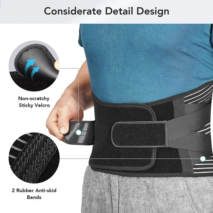 High Quality Lower Back Brace with 6 Stays – Orthopedic Lumbar Support Belt for Gym, Pain Relief, Anti-Skid Breathable Waist 