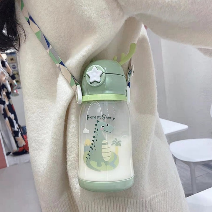 Premium Kids Antler Straw Water Bottle – Large Capacity, High-Quality Plastic, Leak-Proof Design, Cute Deer-Inspired Look, 