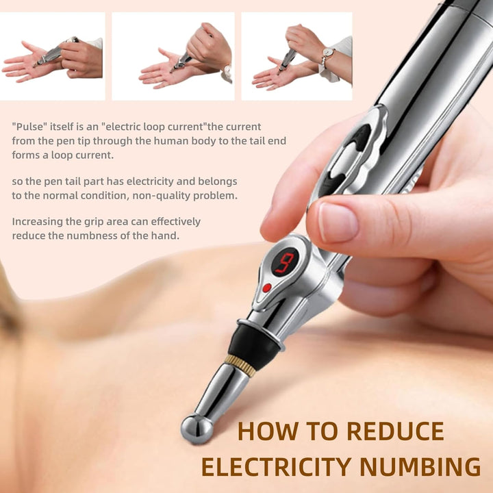 Premium Electronic Acupuncture Pen for Body Massage - EMS Microcurrent Acupressure Meridian Pen with 9 Adjustable Intensity 