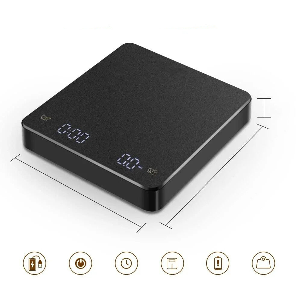 Premium Digital Coffee Scale - Built-in Battery, Auto Timer, 3kg Capacity, 0.1g Precision, Ideal for Pour Over & Espresso