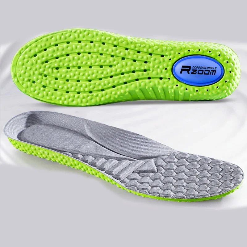 Premium Sports Insoles - Green PU Memory Foam with Breathable Shock Absorption, Arch Support for Plantar Fasciitis, Heel Pain