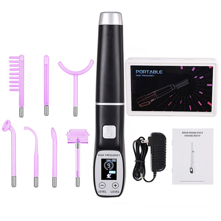 Premium High Frequency Facial Machine, Screen Display Electro Therapy Wand with Glass Tube, Anti-Acne & Wrinkle Removal, Skin