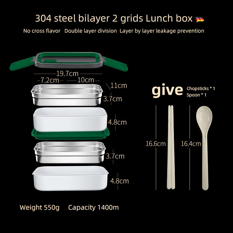 Premium 304 Stainless Steel Lunch Box – 1/2 Layer Microwavable Bento Box for Adults & Kids, Leak-Proof, Portable, Healthy 