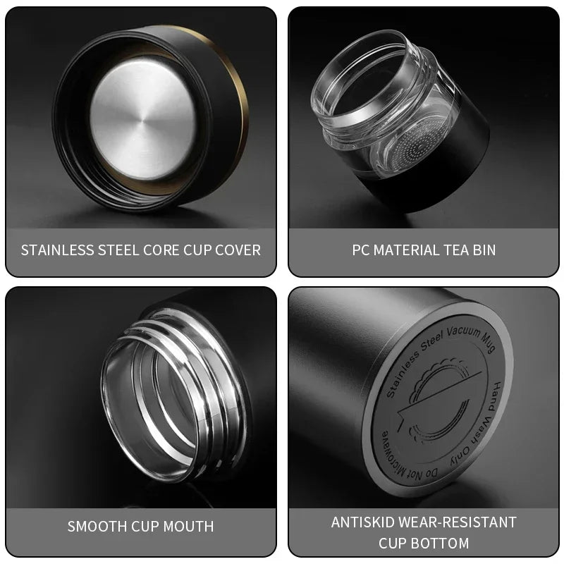 Premium Stainless Steel Tea Infuser Thermos with LED Temperature Display – 450ML Insulated Coffee Mug with Tea Separation, 