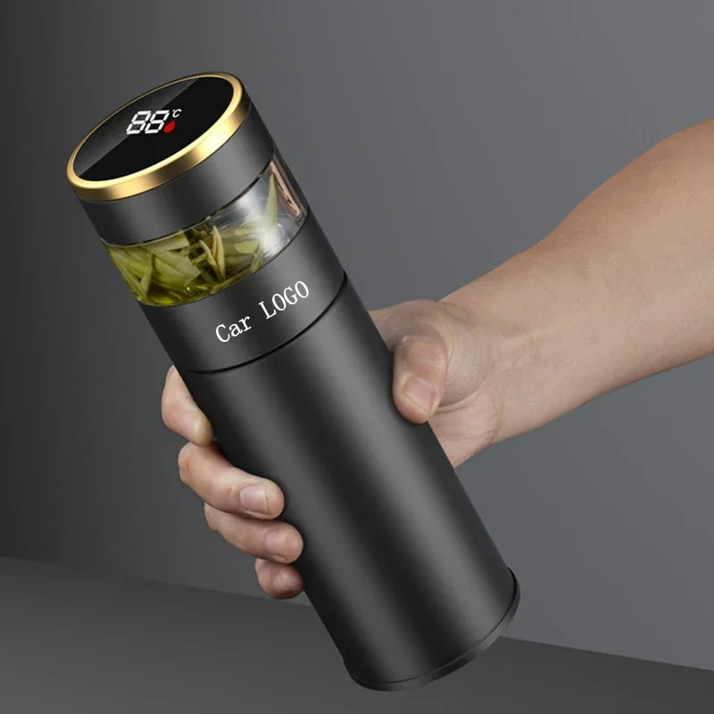 Premium Stainless Steel Tea Infuser Thermos with LED Temperature Display – 450ML Insulated Coffee Mug with Tea Separation, 