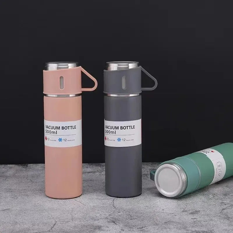 Luxury Stainless Steel Vacuum Flask 500ml - Shimmering Business Style Thermos Bottle, Insulated Hot & Cold Coffee Mug with 