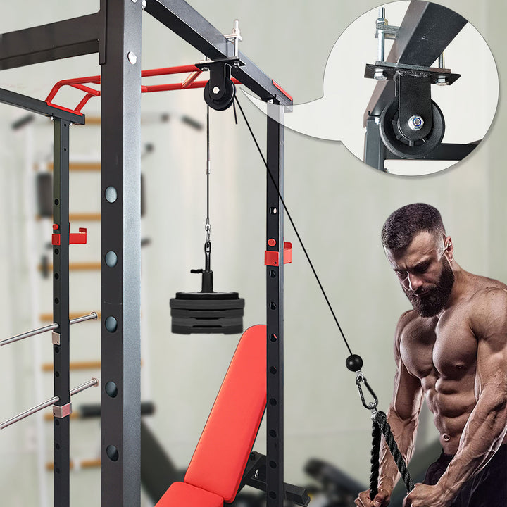 Premium DIY Fitness Double Pulley System – Home Gym Rope Pulldown Attachment for Biceps, Triceps, and Forearm Exercises, 