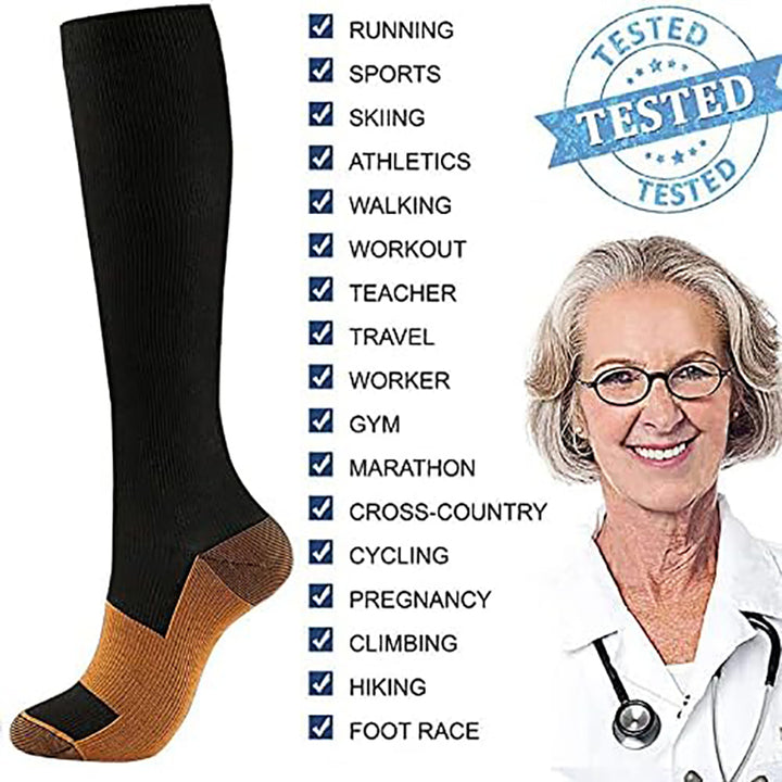 Premium Compression Socks for Men & Women – Copper-Infused Anti-Fatigue Pain Relief – Varicose Vein & Knee High Support 