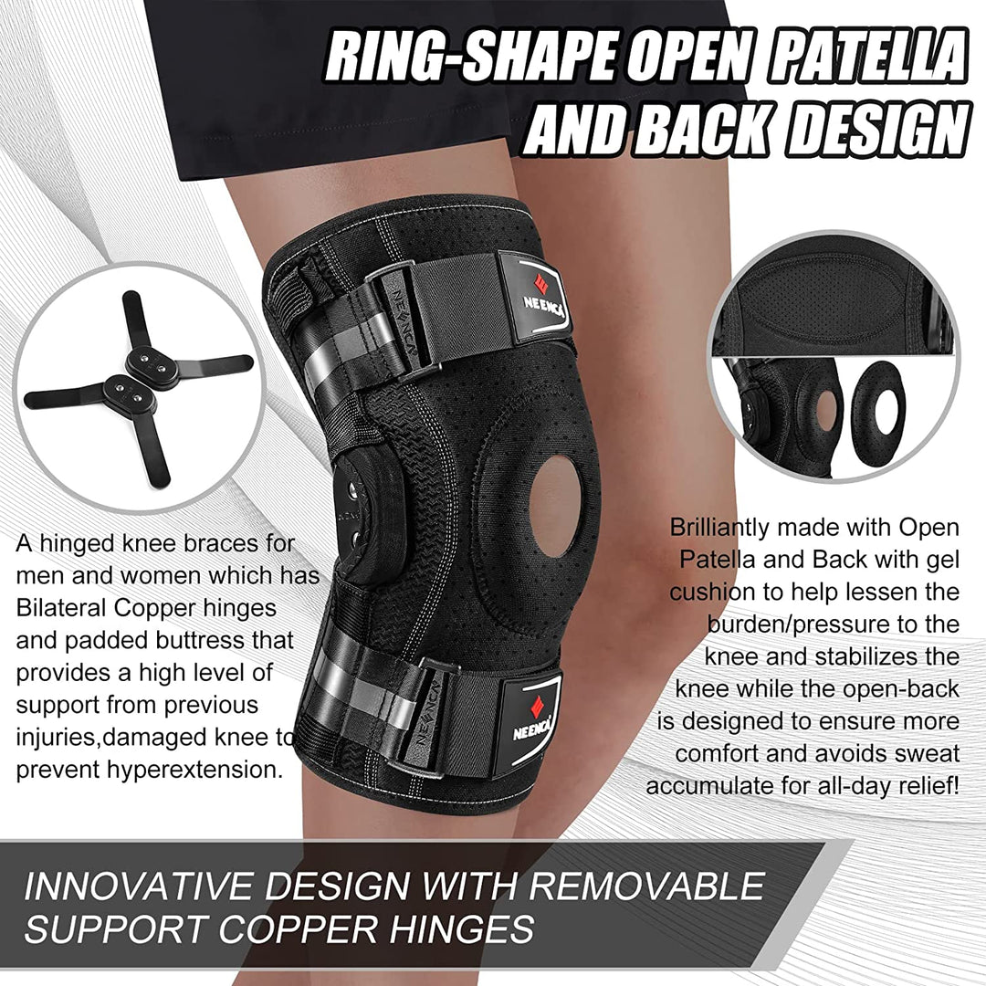 Premium Hinged Knee Brace for Pain Relief & Support, Copper Stabilizers for ACL, Meniscus Tear, Arthritis, Adjustable Open 