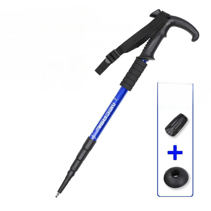 Premium Portable Folding Trekking Pole – Lightweight Alloy Shaft, Carbon Tungsten Steel Tip, Adjustable T-Handle, 4-Section 