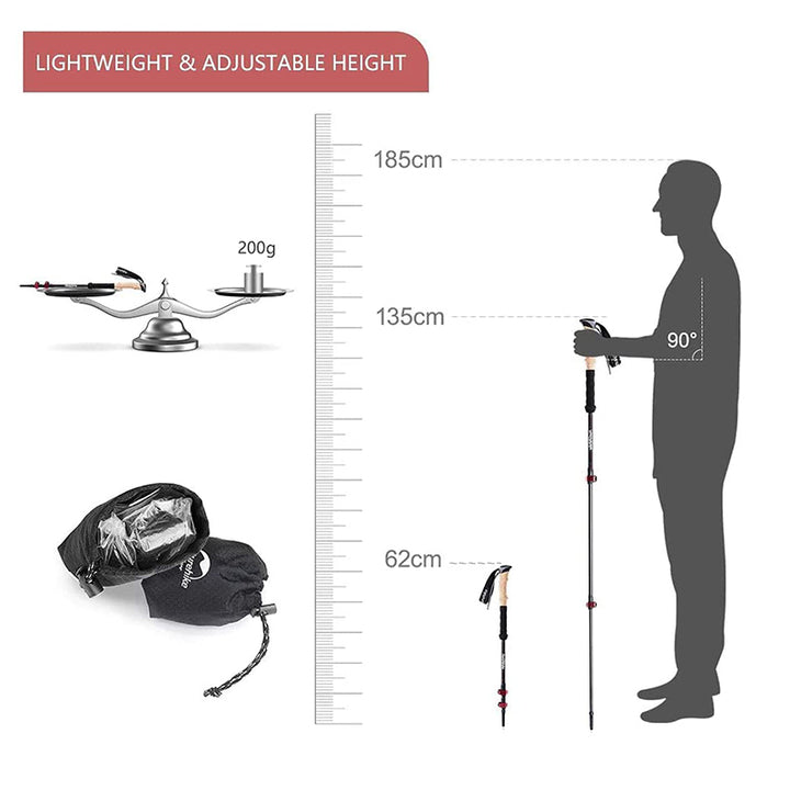 Premium Carbon Fiber Trekking Poles – Lightweight, Collapsible Telescopic Walking & Hiking Stick for Climbing, 2-Piece Set, 