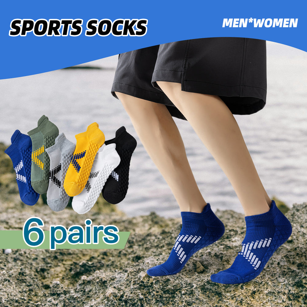 Premium Sweat Absorbing Compression Running & Hiking Socks – 6 Pairs, Thick Cotton Ankle Sports Socks for Men & Women, Low 